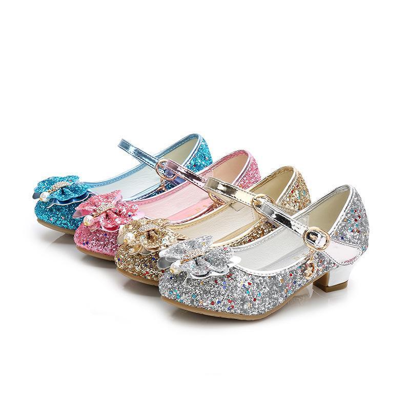 Girls Chunky Glitter Rock Bow Mary Jane Heels Dress Shoes - Azufun