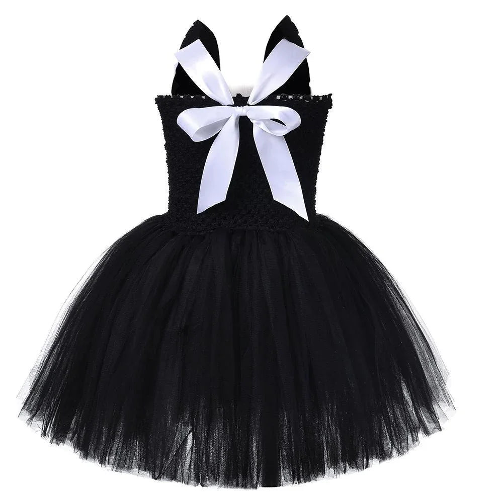 cute cat black Tutu Dress for Baby Girl Halloween Cartoon Costume - Azufun