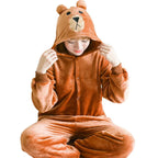 Brown Bear Kigurumi Onesie Hooded Footed Pajamas Party Costume - Azufun