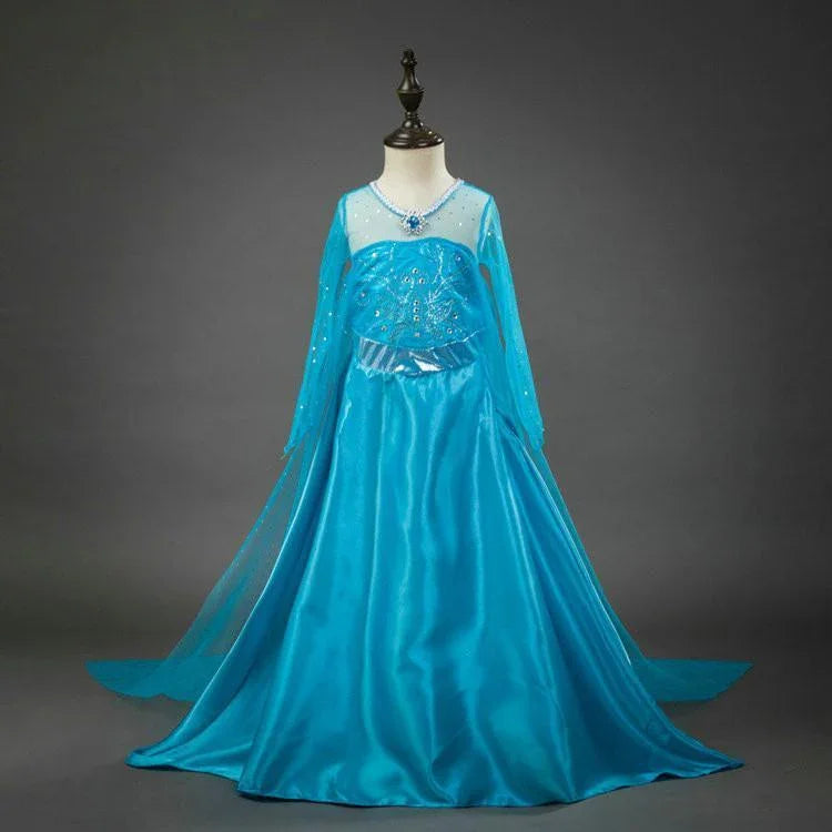 Frozen Elsa Cosplay Party Show Long sleeve Princess Dress for Girl - Azufun