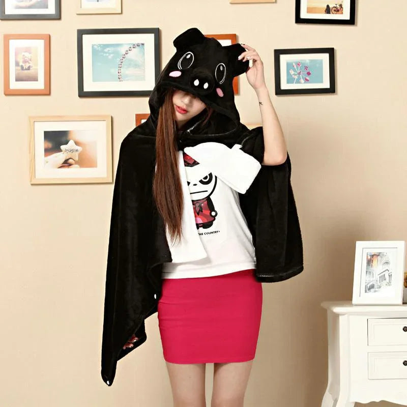 Animal Kigurumi Black Pig Cosplay Costume Hoodie Cloak - Azufun