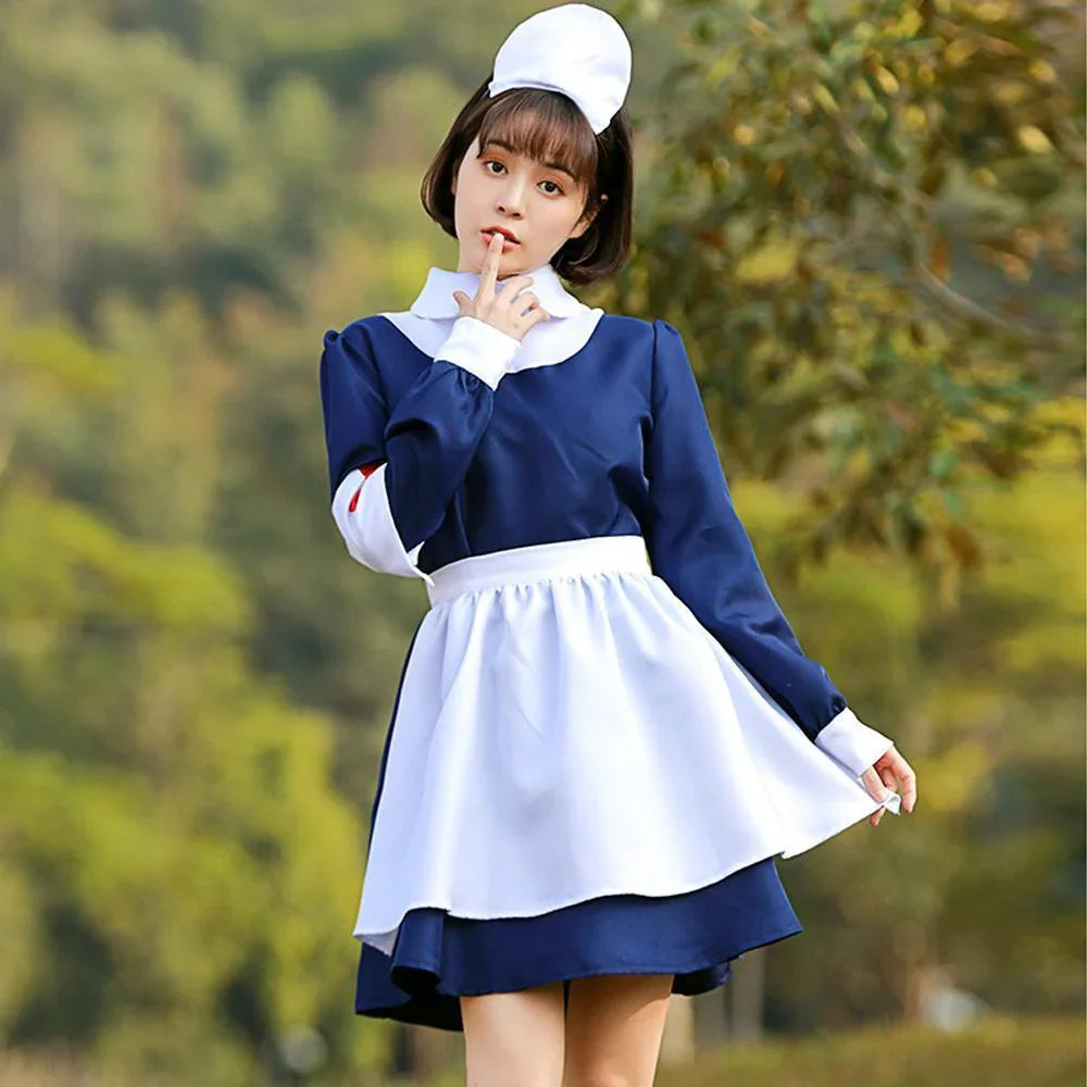 Blue and white maid Nurse cosplay costumes dress for adult and kids - Azufun