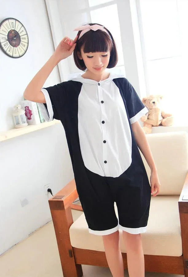 Blink Panda Pajamas Animal Onesie Hoodie Kigurumi Short Sleeve - Azufun