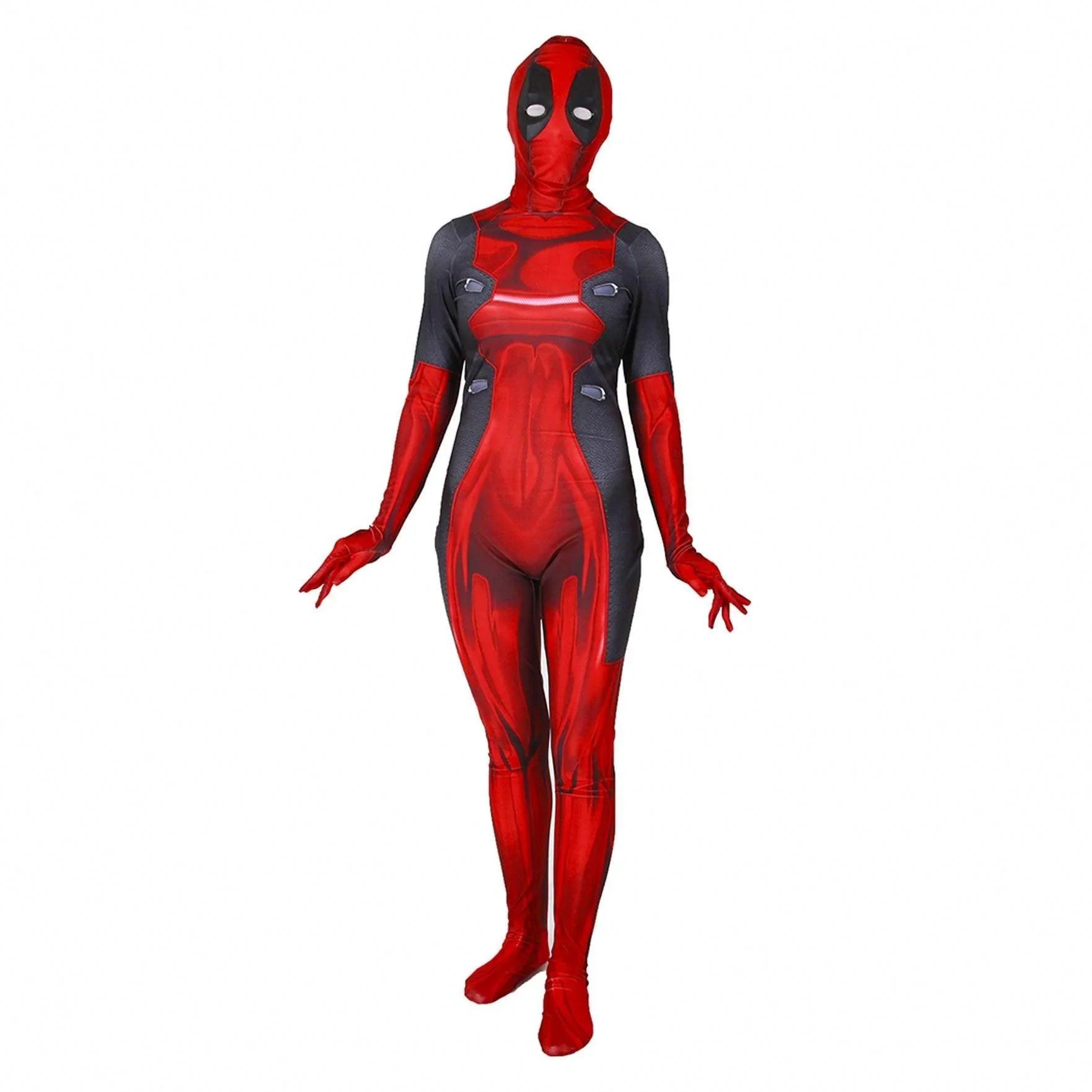 Lady and Men Kids Deadpool 3 Bodysuit Costume 2024 Deadpool Wolverine Red With Mask - Azufun