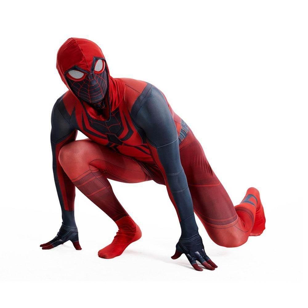 Miles Morales Crimson Cowl Spider Man Costume Red Cape Halloween Cosplay for Kids and Adults - Azufun
