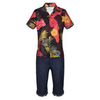 one picece luffy costume live floral shirt Anime Cosplay with straw hat - Azufun