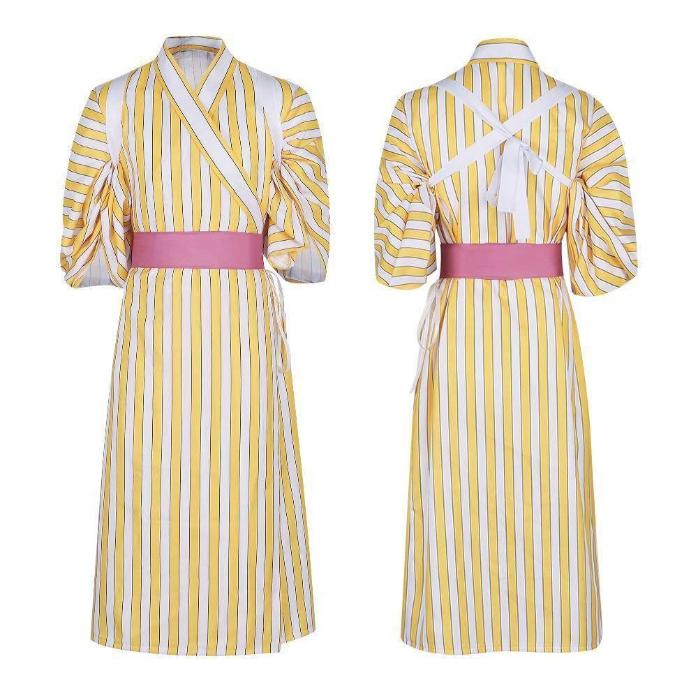 One Piece Wano Country Sanji Yellow striped kimono Costume Party Carnival Cosplay Full Set - Azufun