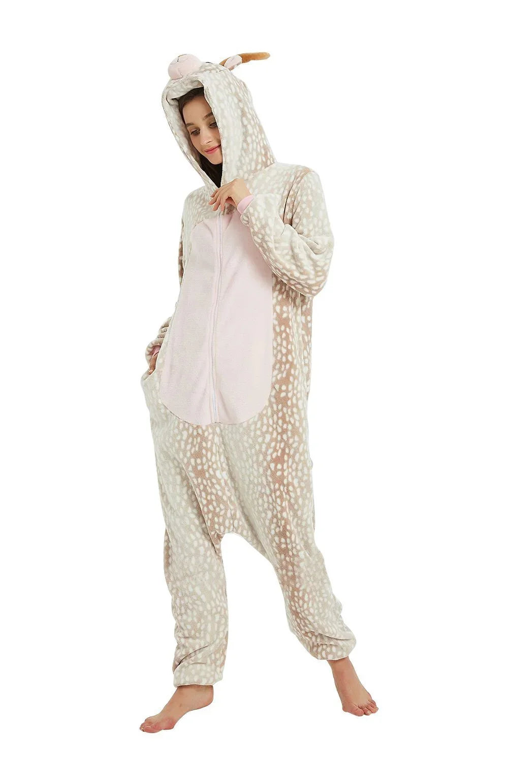 BuyOnesie Kigurumi Pajamas Print Stitch Elk Adult's Flannel Christmas Winter Sleepwear Animal Costume Now Cheaper With 3 - 5 Days Ship - PajamasBuy