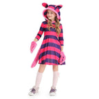 Purple Striped The Cheshire Cat Dress Halloween Outfits Carnival Cosplay Costume For Kids - Azufun