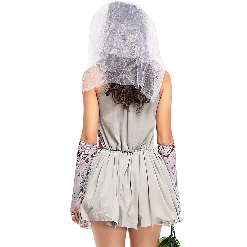 BuyScary Gray Bloodstained Ghost Bride Outfits Cosplay Costume Halloween For Kids Now Cheaper With 3 - 5 Days Ship - PajamasBuy