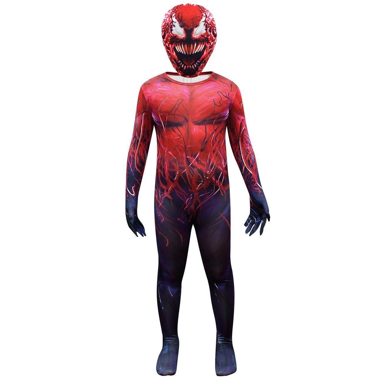 Spider-Man CARNAGE RED VENOM Costume For Kids Deluxe Zentai Cosplay Jumpsuits With Head Mask Halloween - Azufun