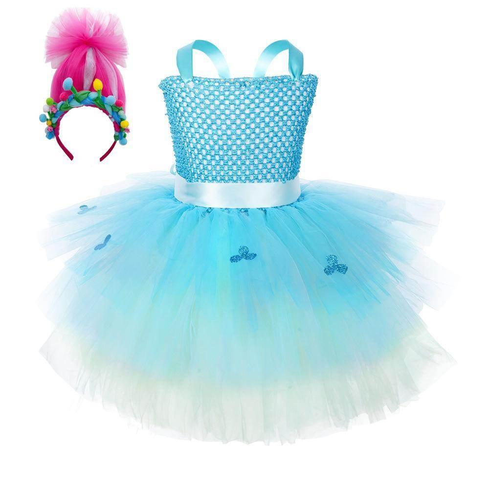 Trolls Girls gown Princess Poppy dress Birthday party ball - Azufun