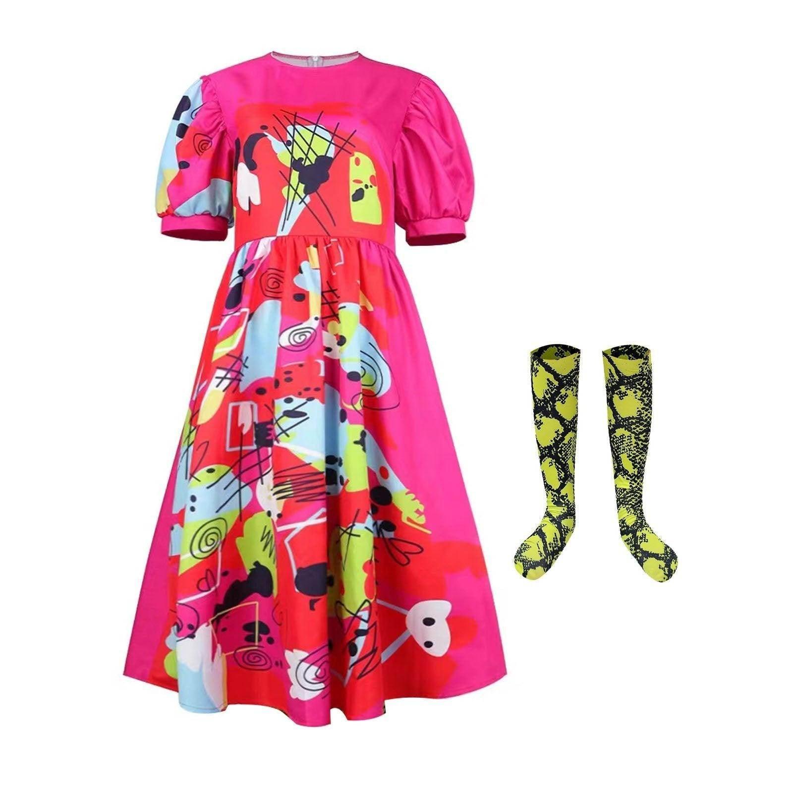 Weird Barbie Costume Movie Kate McKinnon Pink Dress Outfits Halloween Cosplay Adults - Azufun