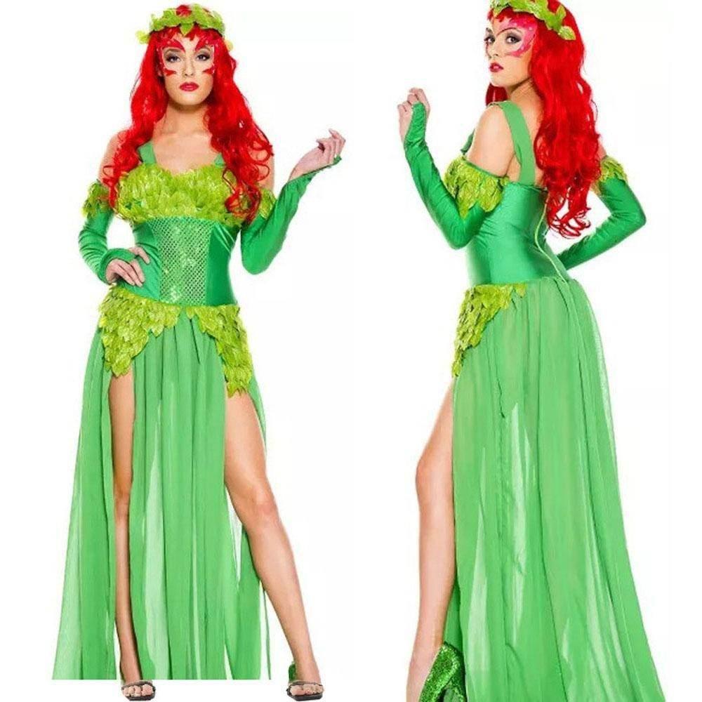 Women's Deuxe Poison lvy Costume long dress Halloween - Azufun