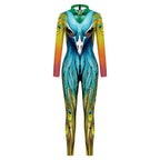 Womens Halloween Costumes Cosplay Peacock Print Jumpsuit Slim Fit Long Sleeve Catsuit Party Outfit - Azufun